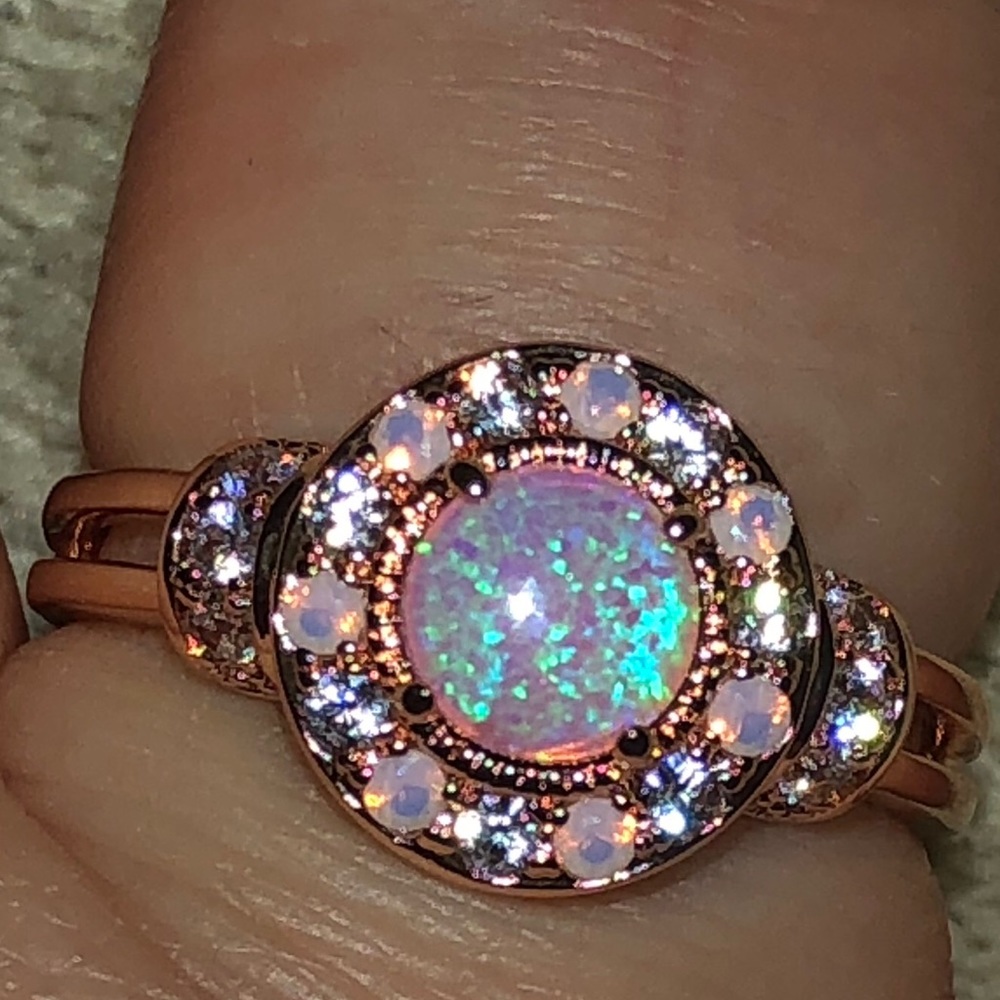 Rose gold ring with CZ and opal size 8